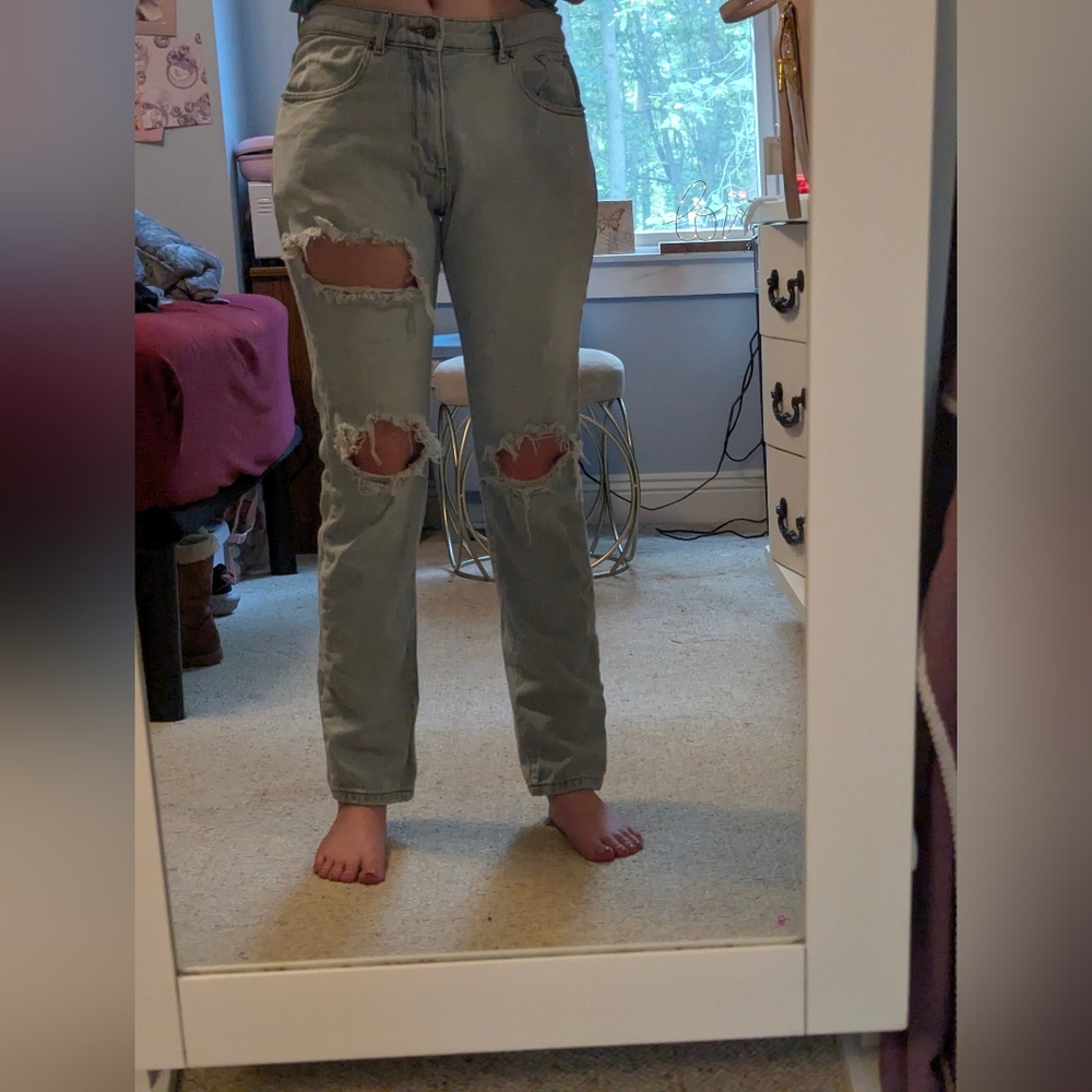 Forever 21 Ripped Gray Boyfriend Jeans